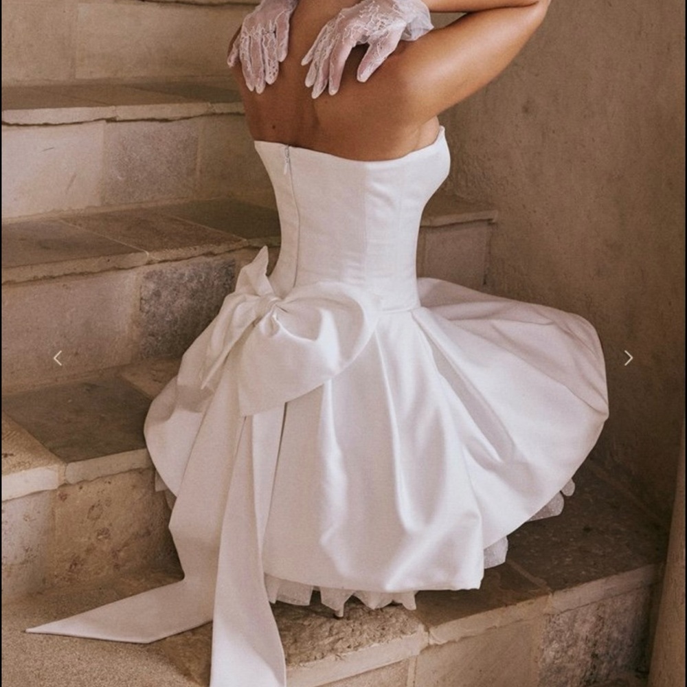 House of CB Strapless White Dress with Bow Noelle dress - Picture 8 of 10